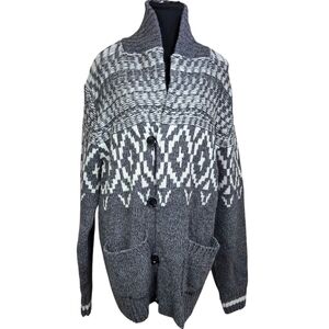 Simons Mens Gray and White Wool Blend Shawl Cardigan Sweater Size L